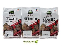 חטיף אצות בטעם עוף חריף קוריאה Bibigo Crispy Seaweed Snacks Hot Chicken Flavour tevame