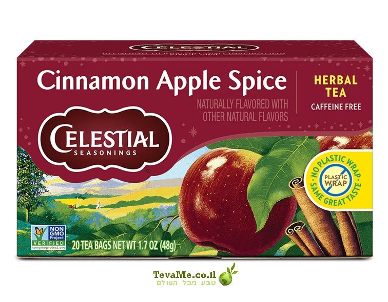 תה צמחים תפוח קינמון ללא קפאין Celestial Seasonings Cinnamon Apple Spice Herbal Tea
