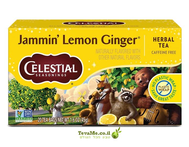 תה צמחים לימון וג'ינג'ר ג'אמין ללא קפאין Celestial Seasonings Jammin' Lemon Ginger Herbal Tea