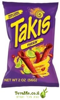 טאקיס פואגו פלפל צ'ילי וליים Takis Fuego Chili Pepper & Lime 56g